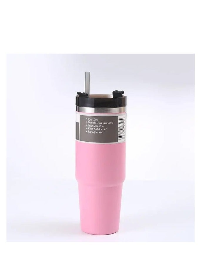 Stainless Steel Large Capacity Macaron Colored Vacuum Insulated Tumbler,30oz Classic Fashionable Car Cup With Straw