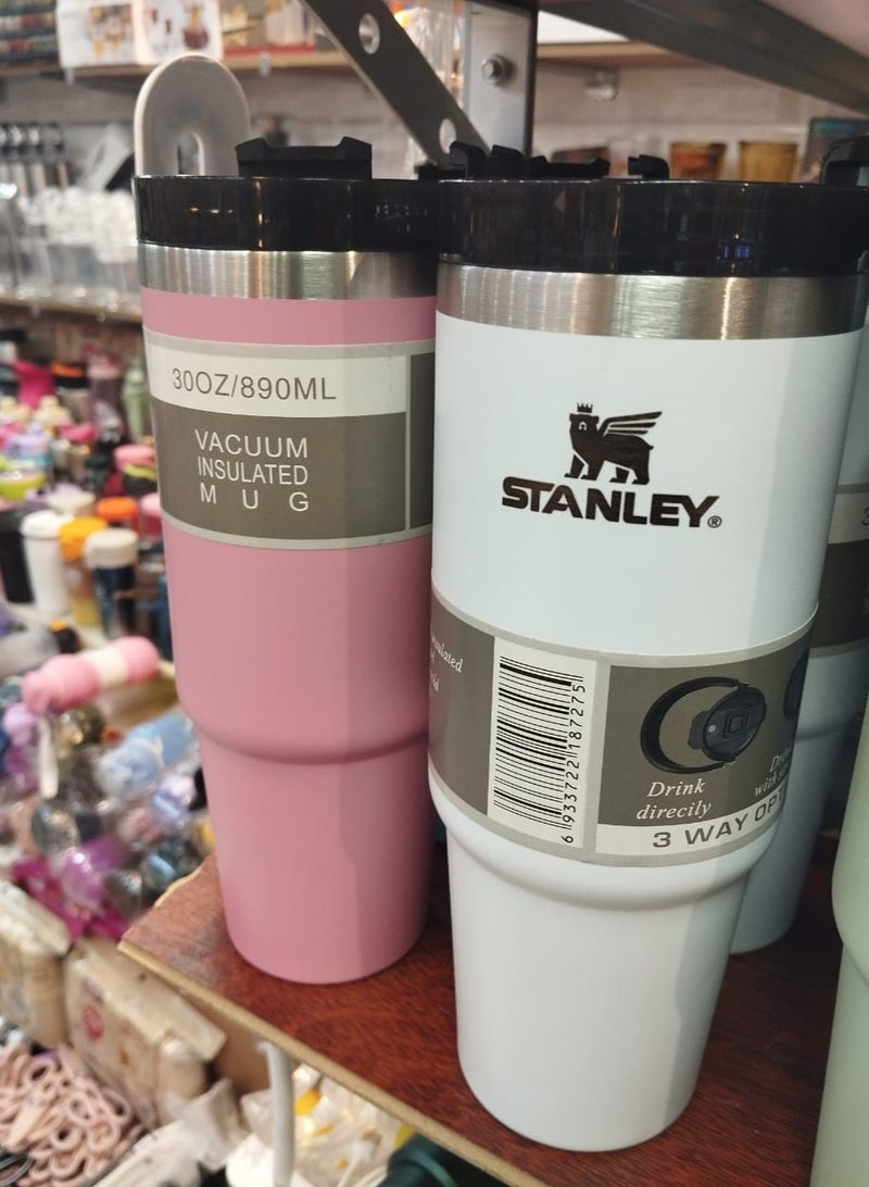 Stainless Steel Large Capacity Macaron Colored Vacuum Insulated Tumbler,30oz Classic Fashionable Car Cup With Straw