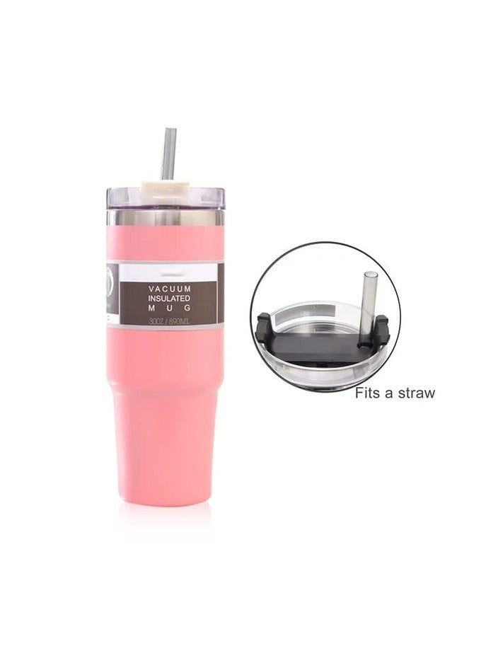 Stainless Steel Large Capacity Macaron Colored Vacuum Insulated Tumbler,30oz Classic Fashionable Car Cup With Straw