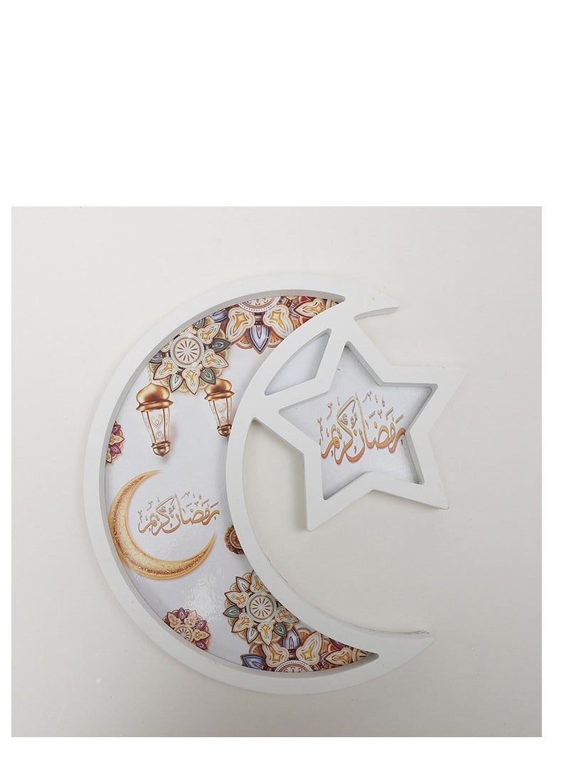 Ramadan Tray Eid Mubarak Tray Ramadan Kareem Moon Star Shape Tray Decoration Islam Wooden Artistic Moon Star Dessert Tray Ramadan Decorations for Table Moon Star Dessert Tray