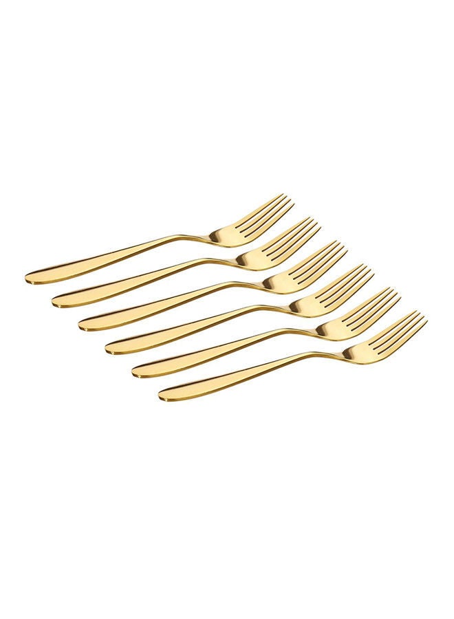 6-Piece Stainless Steel Fork Set Gold 2x4x17centimeter