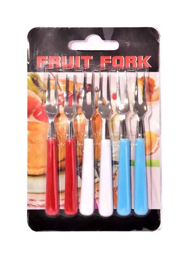 6-Piece Fruit Fork Set Red/Blue/Silver