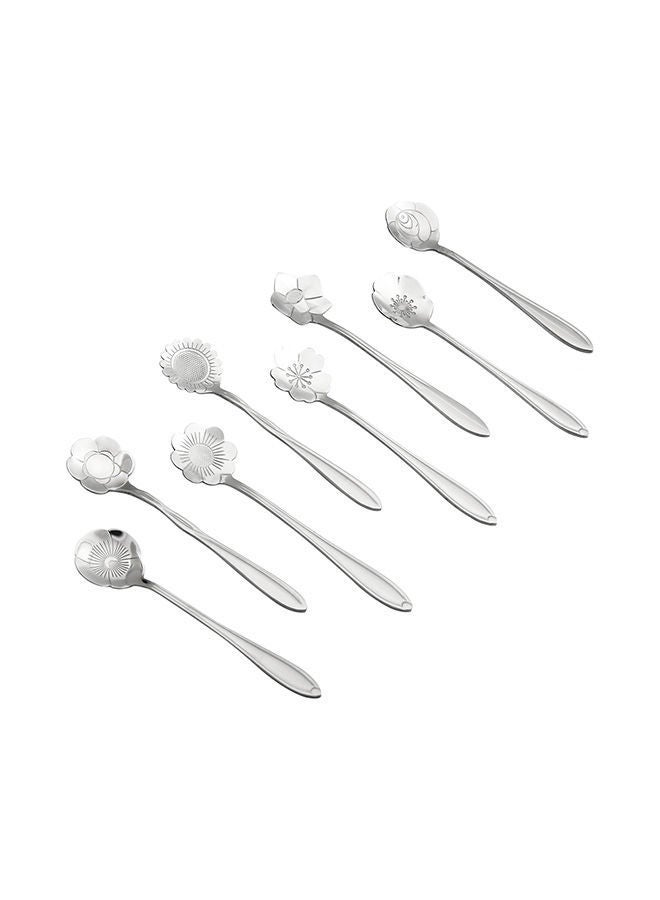 8-Piece Creative Flower Spoons Set Silver 6.00x2.00x3.00centimeter