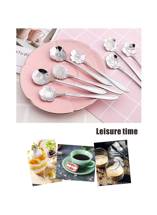 8-Piece Creative Flower Spoons Set Silver 6.00x2.00x3.00centimeter