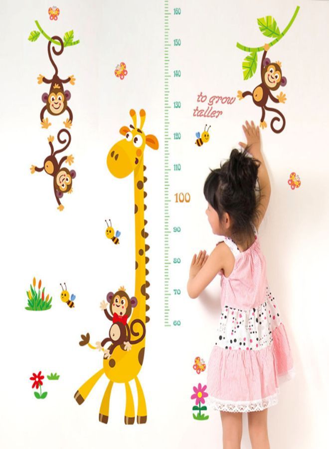 Giraffe And Monkey Growth Chart Removable Wall Sticker Set Brown/Green/Orange 60x90centimeter