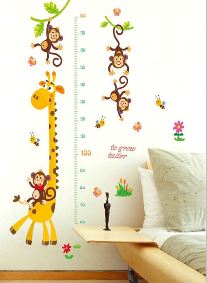 Giraffe And Monkey Growth Chart Removable Wall Sticker Set Brown/Green/Orange 60x90centimeter