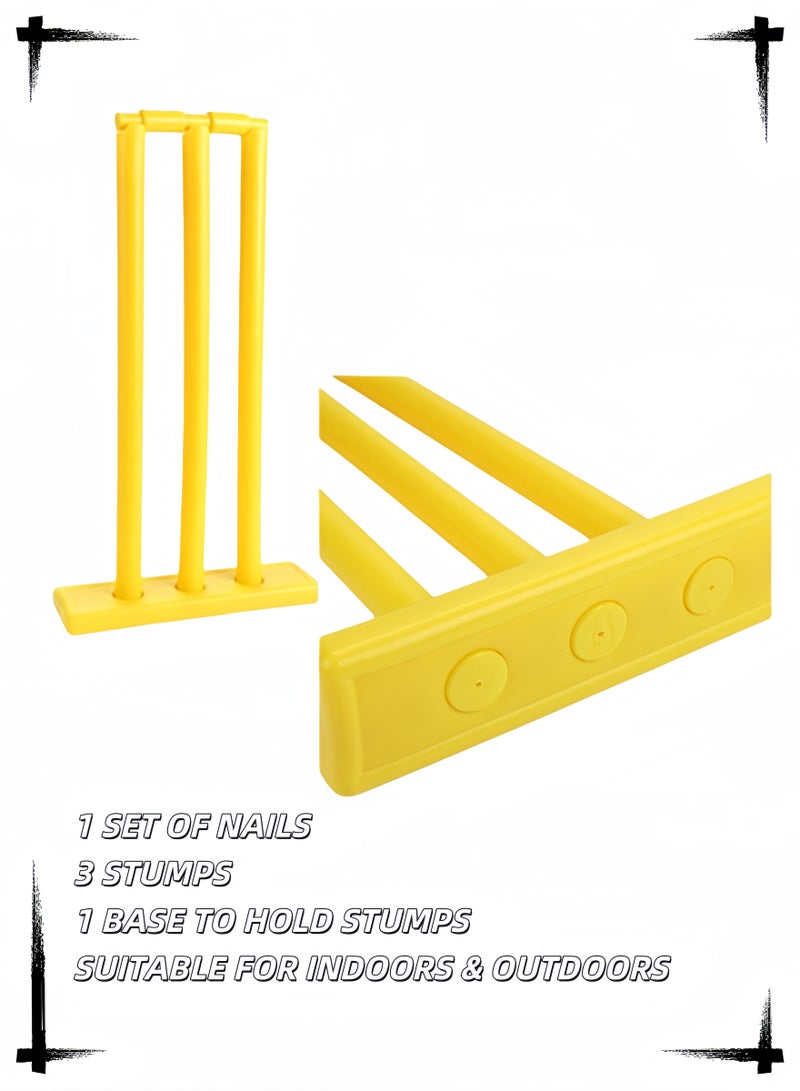 kids cricket toy, game set, plastic bat, balls, stumps, and bails