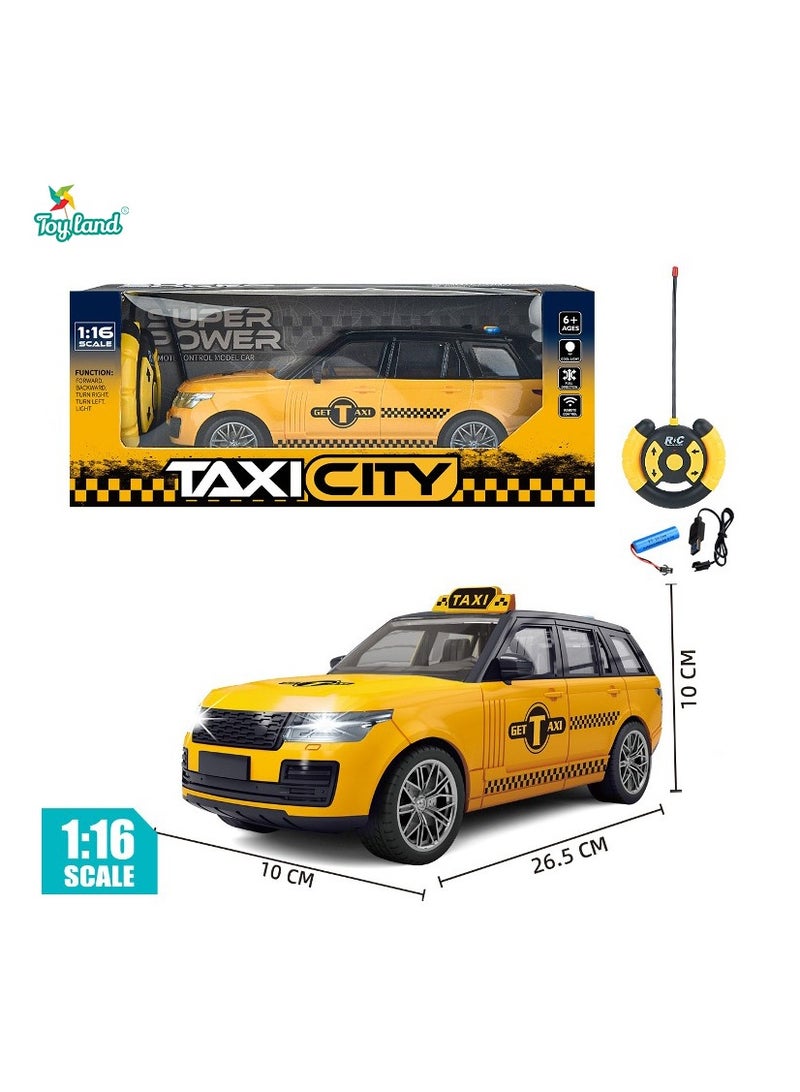 Kids Rechargeable 1:16 R/C City Taxi Car Toys Children 4 Channel Remote Control City Model Vehicle Toys With Lights