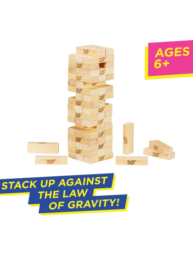 Classic Jenga Game, Genuine Hardwood Blocks, Jenga Stacking Tower Party Game For Family And Kids Ages 6+, Birthday Gift & Gift For All Ocasions