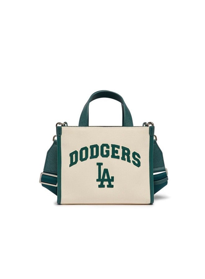 MLB Women's Contrasting Texture Canvas Tote Bag Pu Leather Stitching Large Capacity Shoulder Bag Multi Pocket Adjustable Shoulder Strap Handbag