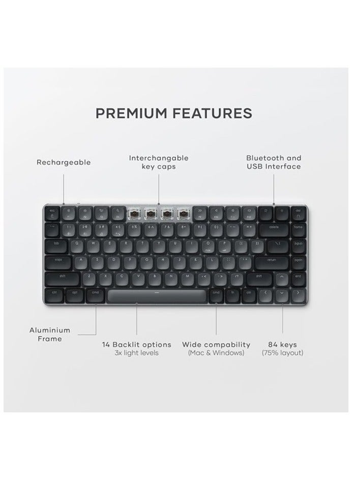 75% Mechanical Keyboard, LED Backlit Bluetooth Keyboard, 84 Keys Compact Wireless Keyboard, Gaming Keyboard for Mac and Windows - Dark Grey/Grey