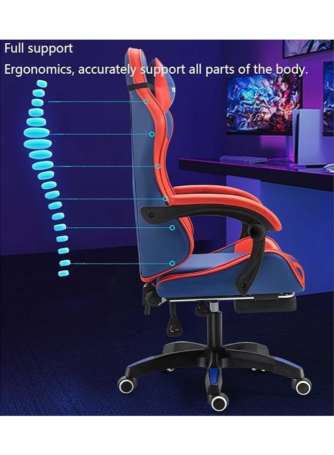 Gaming chair with RGB LED lights and speakers, massage computer chair ergonomic PU leather tilt and swivel desk chair with lumbar support armrest