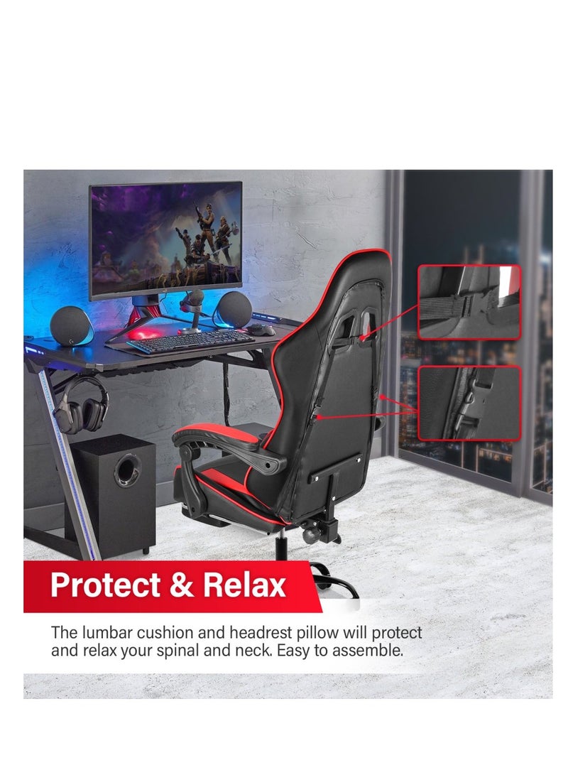 Gaming Chair with Pocket Spring Cushion, Ergonomic Computer Chair High Back, Reclining Game Chair Pu Leather