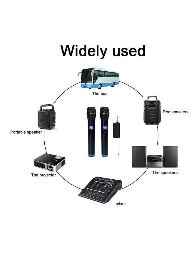 Multifunctional Dual Channel Wireless Microphone Cordless Handheld Mic LCD Display Professional Microphone Set