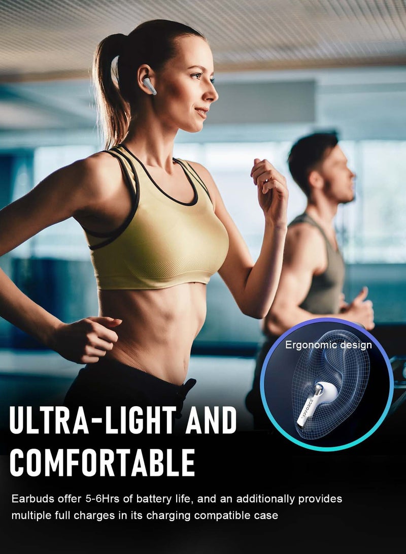 BETMI - True Wireless Earbuds - In-Ear Bluetooth5.4 Headphones, IPX5 Waterproof TWS With Dual Mic For Sport, Light-Weight Earphones For Android iOS/iPhone - White