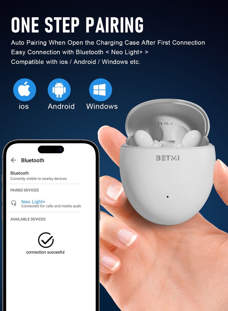 BETMI - True Wireless Earbuds - In-Ear Bluetooth5.4 Headphones, IPX5 Waterproof TWS With Dual Mic For Sport, Light-Weight Earphones For Android iOS/iPhone - White