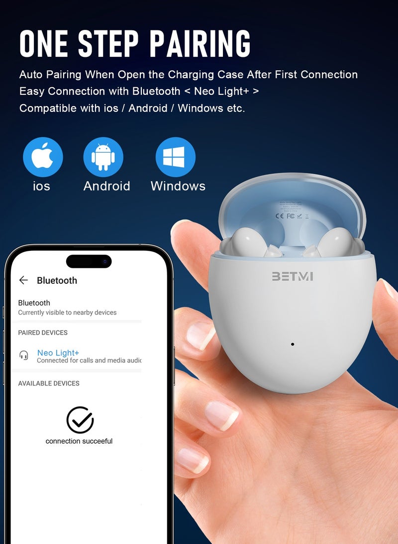 BETMI - True Wireless Earbuds - In-Ear Bluetooth5.4 Headphones, IPX5 Waterproof TWS With Dual Mic For Sport, Light-Weight Earphones For Android iOS/iPhone - White-Blue