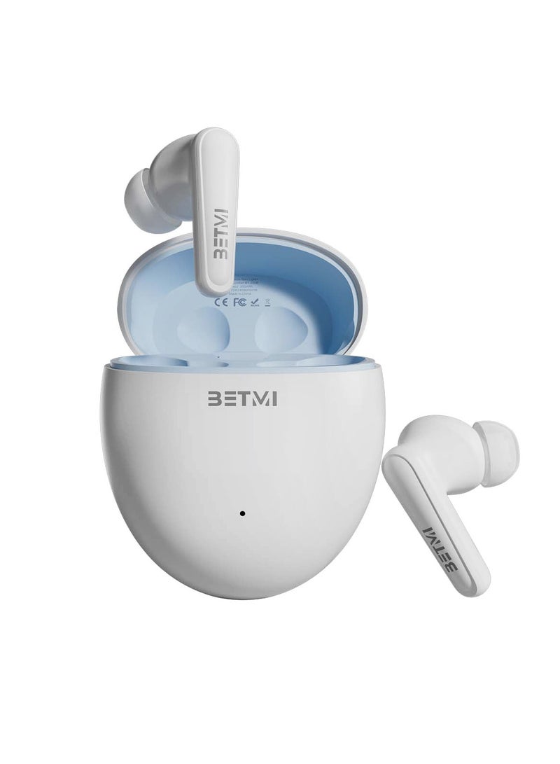 BETMI - True Wireless Earbuds - In-Ear Bluetooth5.4 Headphones, IPX5 Waterproof TWS With Dual Mic For Sport, Light-Weight Earphones For Android iOS/iPhone - White-Blue