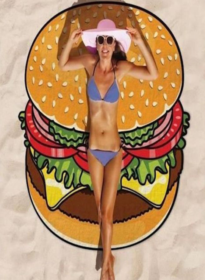 Burger 3d Printing Fun Beach Towel Multifunction Picnic Mat Shawl Brown/Red/Green