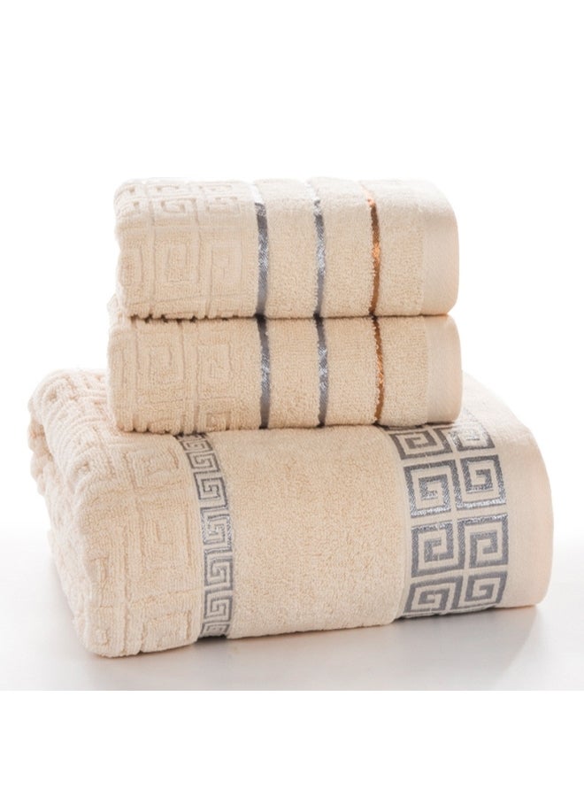 3-Piece Plaid Cotton Bath Towel Beige 30 X 20 X 10cm