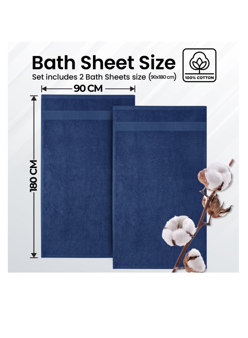 Premium Blue Bath Sheets – Pack of 2, 90cm x 180cm Large Bath Sheet Towel - 100% Cotton Ultra Soft and Absorbent Oversized Towels for Bathroom, Hotel & Spa Quality Towel by Infinitee Xclusives