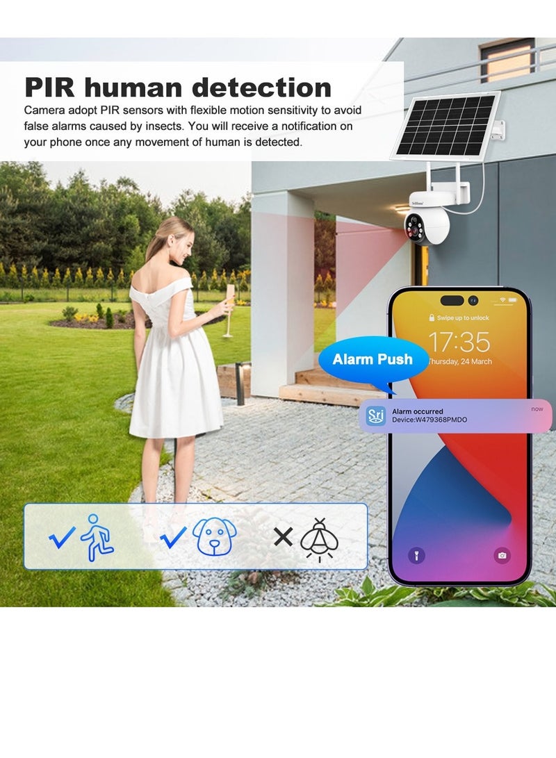 7w Solar Wireless Security 4G Camera,360° Pan & Tilt Surveillance,Waterproof and Two Way Audio Surveillance Camera with Night Color View