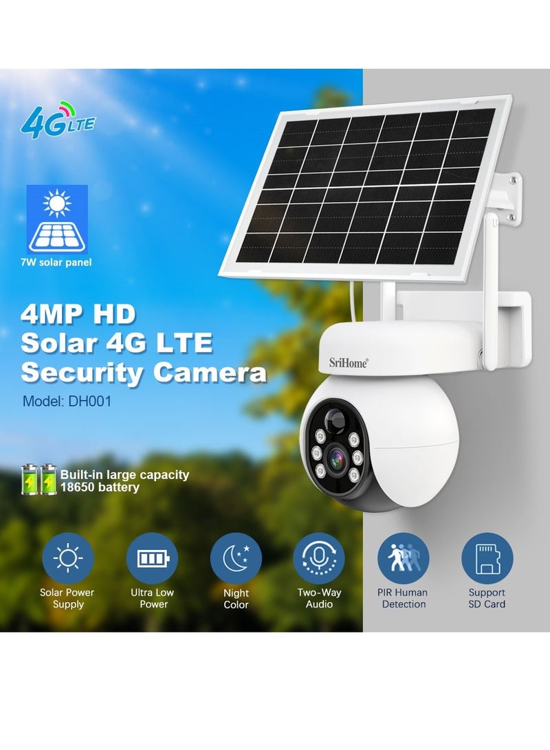 7w Solar Wireless Security 4G Camera,360° Pan & Tilt Surveillance,Waterproof and Two Way Audio Surveillance Camera with Night Color View