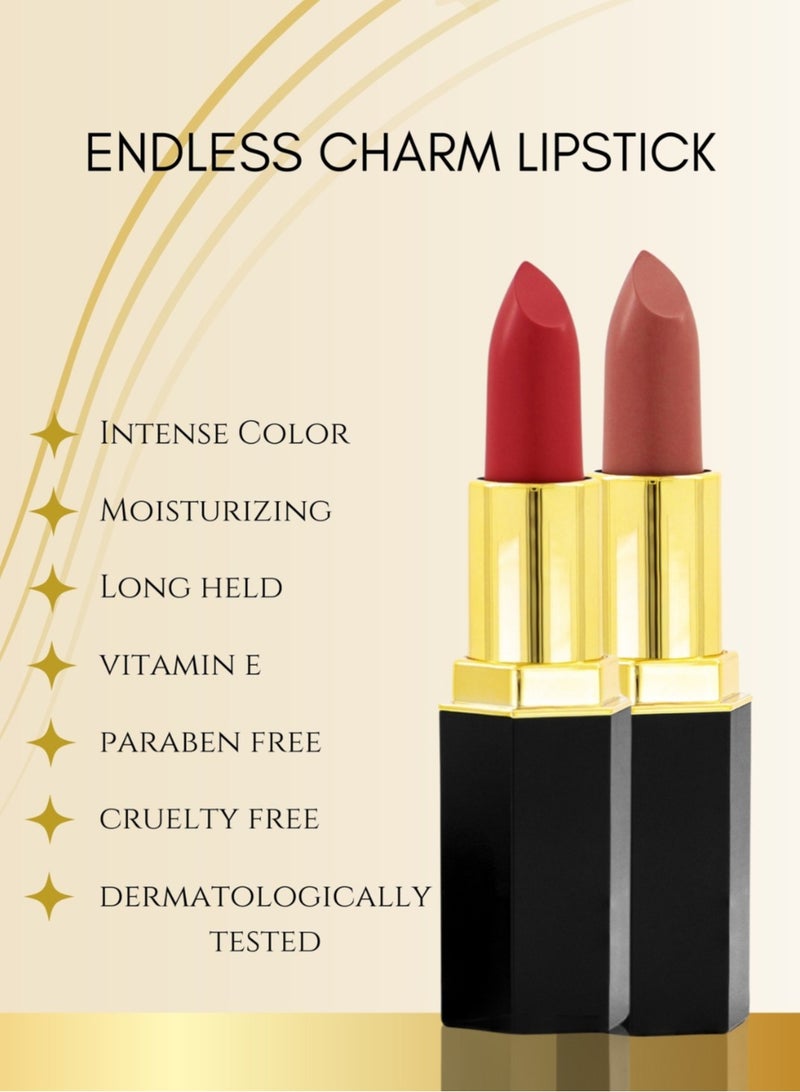 Glor Endless Charm Lipstick– Intense Long-Lasting Color, Luxurious Moisture, Ultra-Creamy Formula for Beautiful Lips-Affogato + Raspberry Range  and Glor Endless Charm Ultimate Precision Lip Liner  –Vegan, Allergen-Free, Long-Lasting Lip Definition- Cremisi + Here you Go