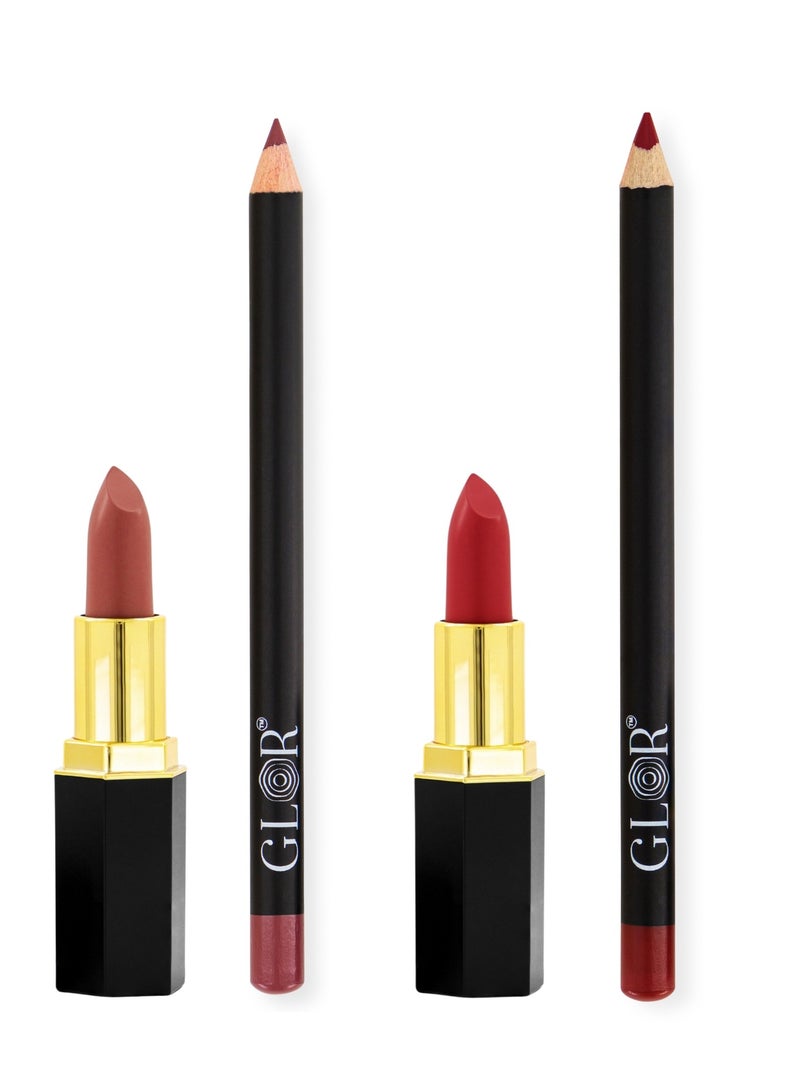 Glor Endless Charm Lipstick– Intense Long-Lasting Color, Luxurious Moisture, Ultra-Creamy Formula for Beautiful Lips-Affogato + Raspberry Range  and Glor Endless Charm Ultimate Precision Lip Liner  –Vegan, Allergen-Free, Long-Lasting Lip Definition- Cremisi + Here you Go