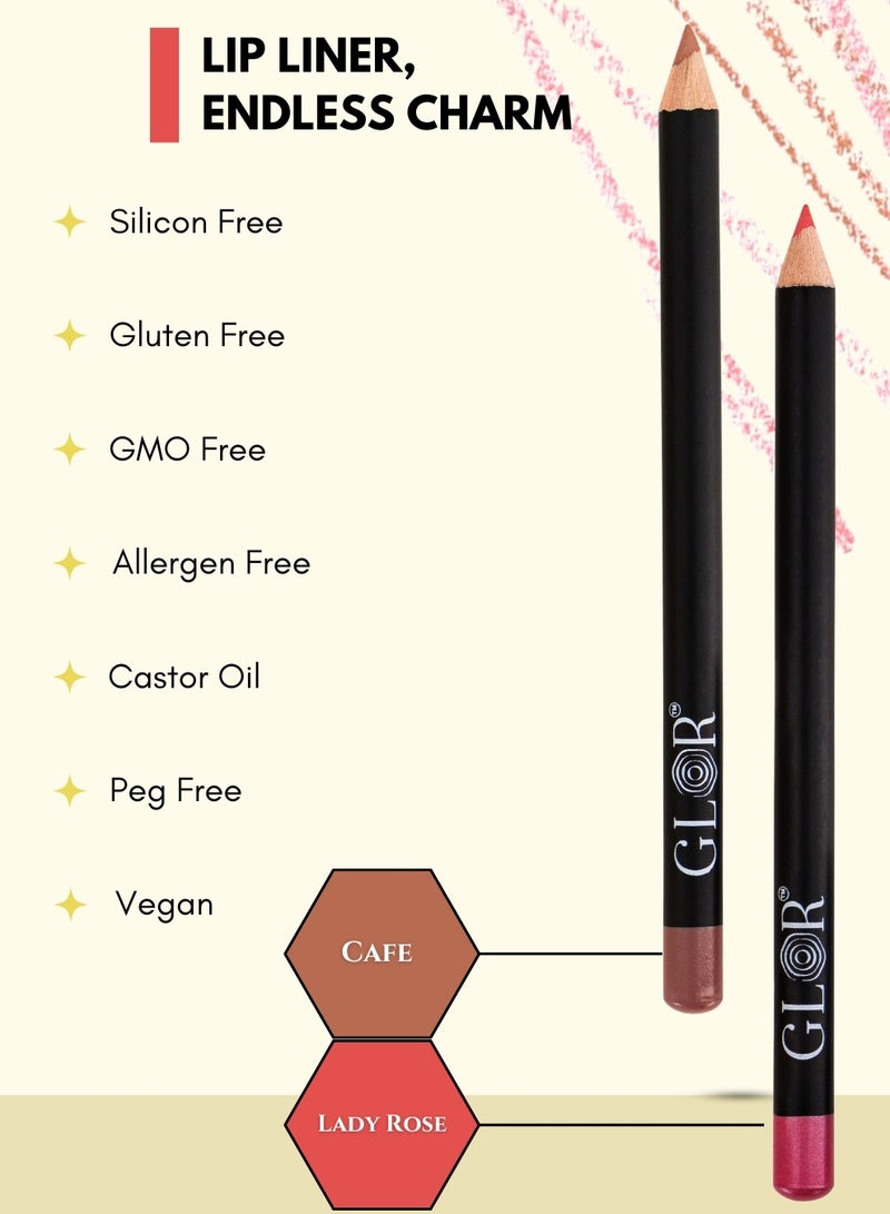 Glor Endless Charm Lipstick– Intense Long-Lasting Color, Luxurious Moisture, Ultra-Creamy Formula for Beautiful Lips-Voila + Whispering Rose  and Glor Endless Charm Ultimate Precision Lip Liner  –Vegan, Allergen-Free, Long-Lasting Lip Definition- Cafe + Lady Rose