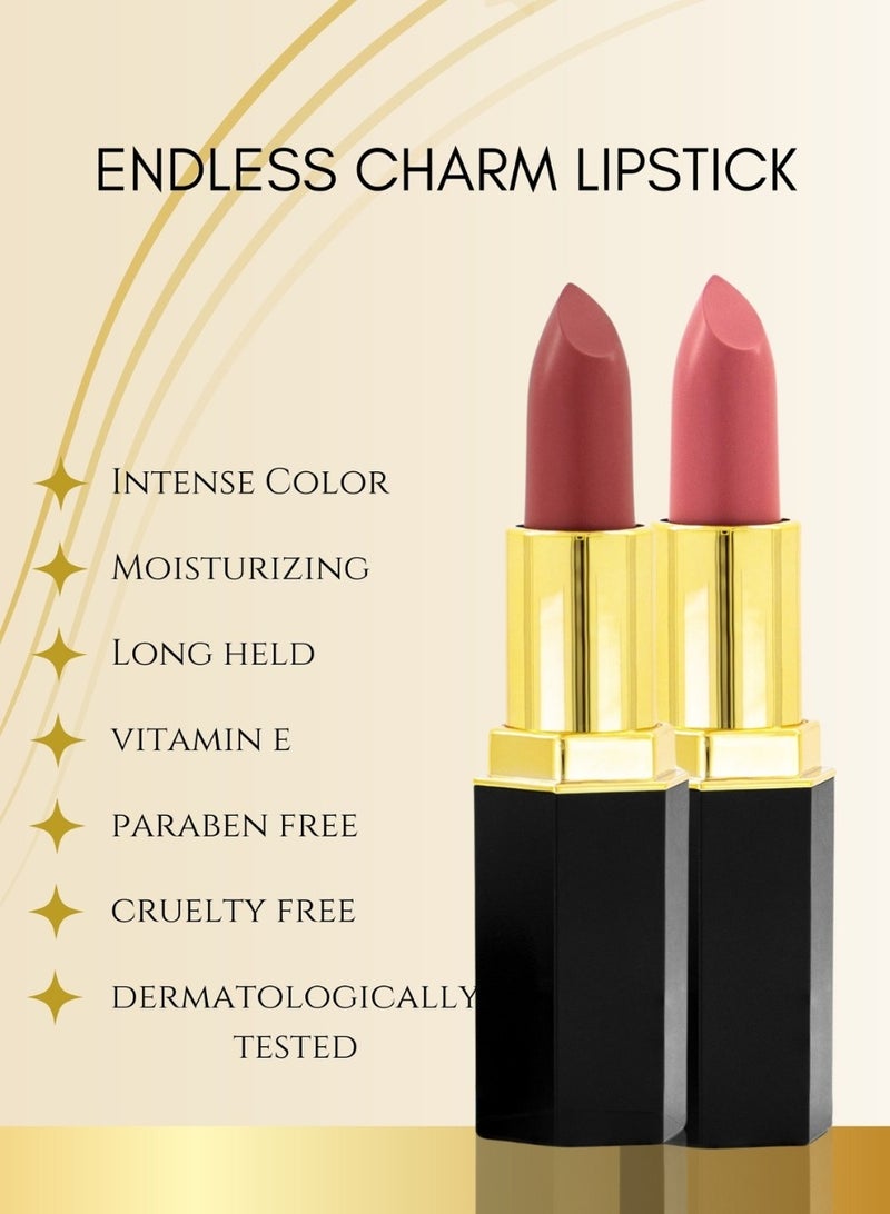 Glor Endless Charm Lipstick– Intense Long-Lasting Color, Luxurious Moisture, Ultra-Creamy Formula for Beautiful Lips-Voila + Whispering Rose  and Glor Endless Charm Ultimate Precision Lip Liner  –Vegan, Allergen-Free, Long-Lasting Lip Definition- Cafe + Lady Rose