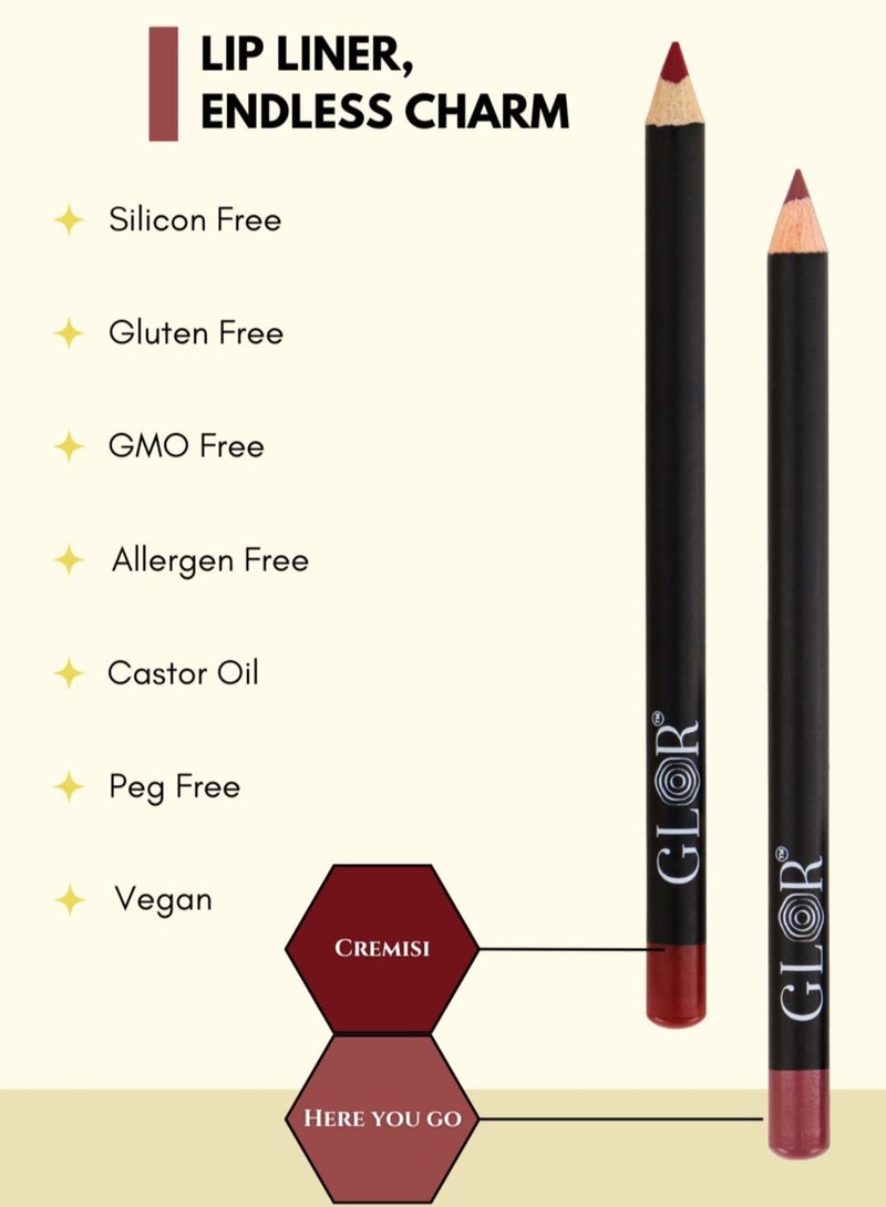 Glor Endless Charm Ultimate Precision Lip Liner –Vegan, Allergen-Free, Long-Lasting Lip Definition- Cremisi + Here you Go