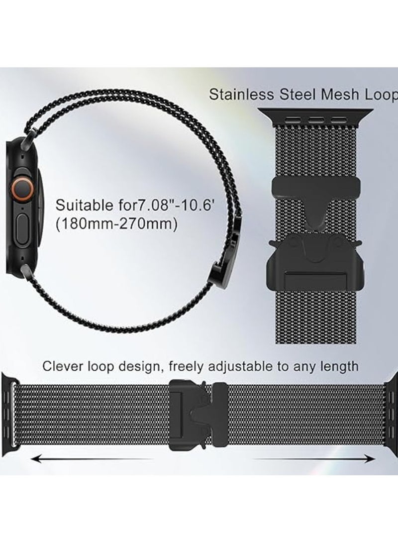 Milanese Mesh Loop Band Compatible with Apple Watch Ultra 1/2 49mm 46mm 45mm 44mm 42mm Men Women, Designer Parachute-Style Metal Buckle Adjustable Strap for iWatch SE Series 10 9 8 7 6 5 4 3 2 1 SE