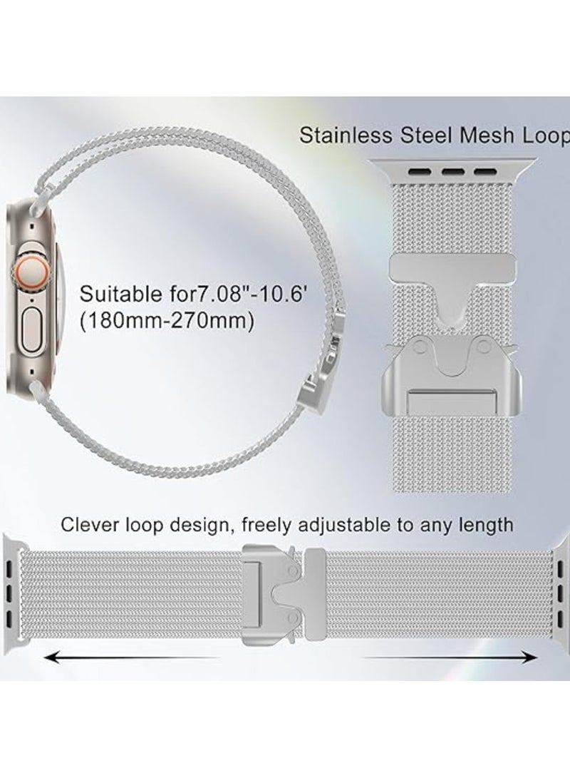 (Pack of 2) Milanese Mesh Loop Band Compatible with Apple Watch Ultra 1/2 49mm 46mm 45mm 44mm 42mm Men Women, Designer Parachute-Style Metal Buckle Adjustable Strap for iWatch SE Series 10 9 8 7 6 5 4 3 2 1 SE