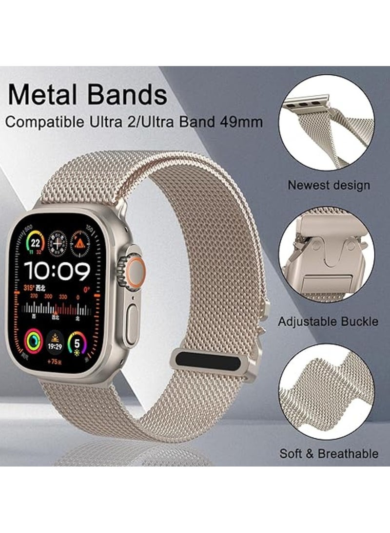 Milanese Mesh Loop Band Compatible with Apple Watch Ultra 1/2 49mm 46mm 45mm 44mm 42mm Men Women, Designer Parachute-Style Metal Buckle Adjustable Strap for iWatch SE Series 10 9 8 7 6 5 4 3 2 1 SE