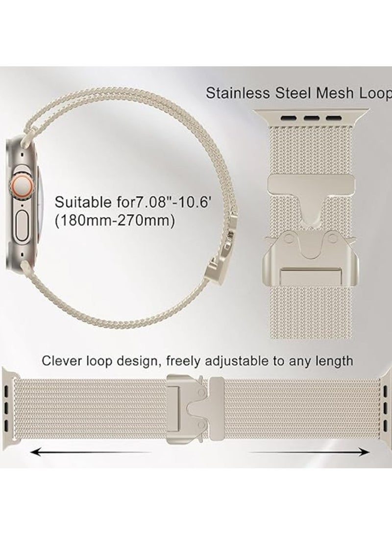 Milanese Mesh Loop Band Compatible with Apple Watch Ultra 1/2 49mm 46mm 45mm 44mm 42mm Men Women, Designer Parachute-Style Metal Buckle Adjustable Strap for iWatch SE Series 10 9 8 7 6 5 4 3 2 1 SE