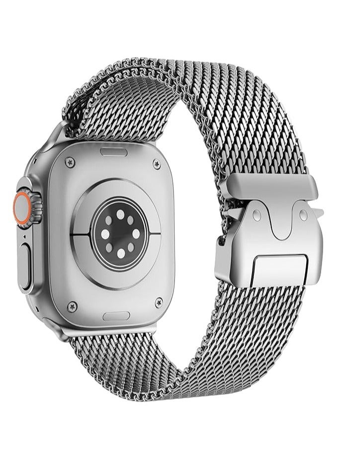 Milanese Mesh Loop Band Compatible with Apple Watch Ultra 1/2 49mm 46mm 45mm 44mm 42mm Men Women, Designer Parachute-Style Metal Buckle Adjustable Strap for iWatch SE Series 10 9 8 7 6 5 4 3 2 1 SE