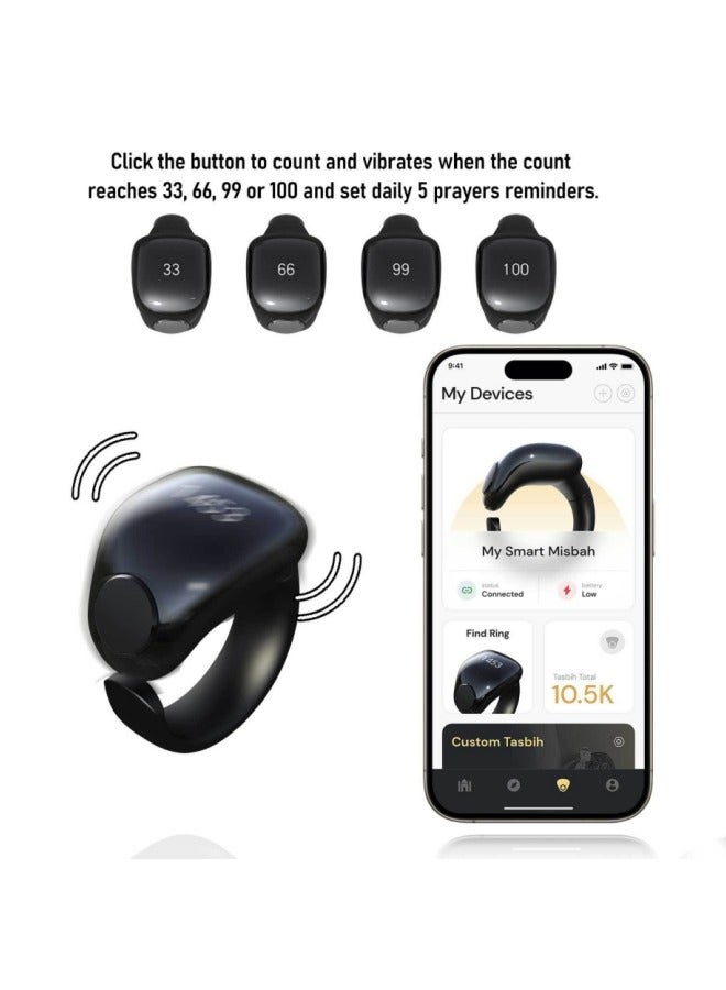 Tasbih Zikr Smart Ring, Adjustable Ring Finger Counter with 5 Sizes (16/18/20/22/24mm), APP Support Digital Counter Prayer Reminder Rings, Waterproof 4 Digit Finger Counter Zikr Ring for Muslims (Space Silver)