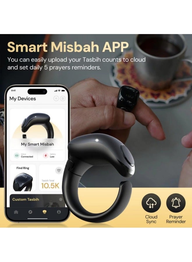 Tasbih Zikr Smart Ring, Adjustable Ring Finger Counter with 5 Sizes (16/18/20/22/24mm), APP Support Digital Counter Prayer Reminder Rings, Waterproof 4 Digit Finger Counter Zikr Ring for Muslims (Space Silver)
