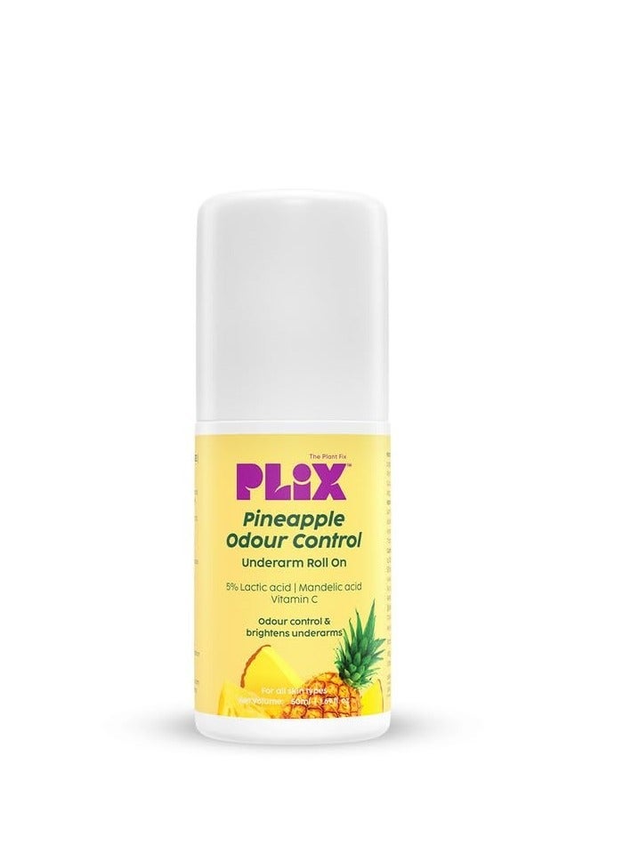 PLIX - THE PLANT FIX Pineapple Odour Control Underarm Roll-On (50Ml) With 5% Lactic Acid & 1% Mandelic Acid, Prevents Body Smell, Brightens Skin & Exfoliates Underarm, Alcohol Free - Lotion