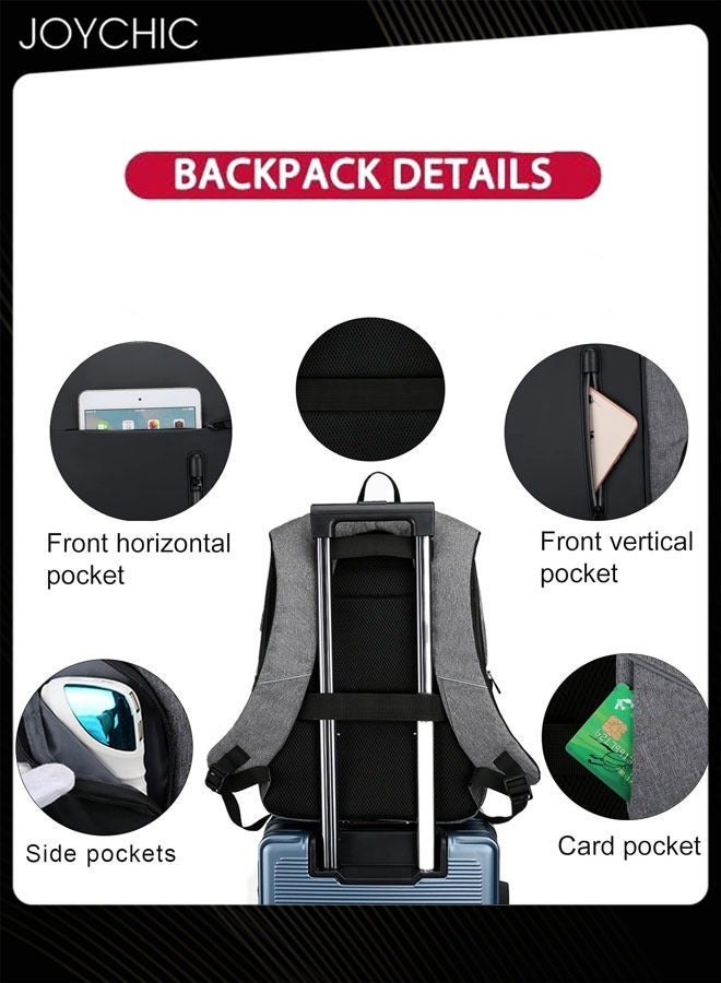 Travel Laptop Backpack Multifunction Business Anti-theft Zipper Daypack Large Capacity College School Computer Bag with USB Charging Port Fit 15.6 Inch for Men Office Work Outdoor Grey+Black