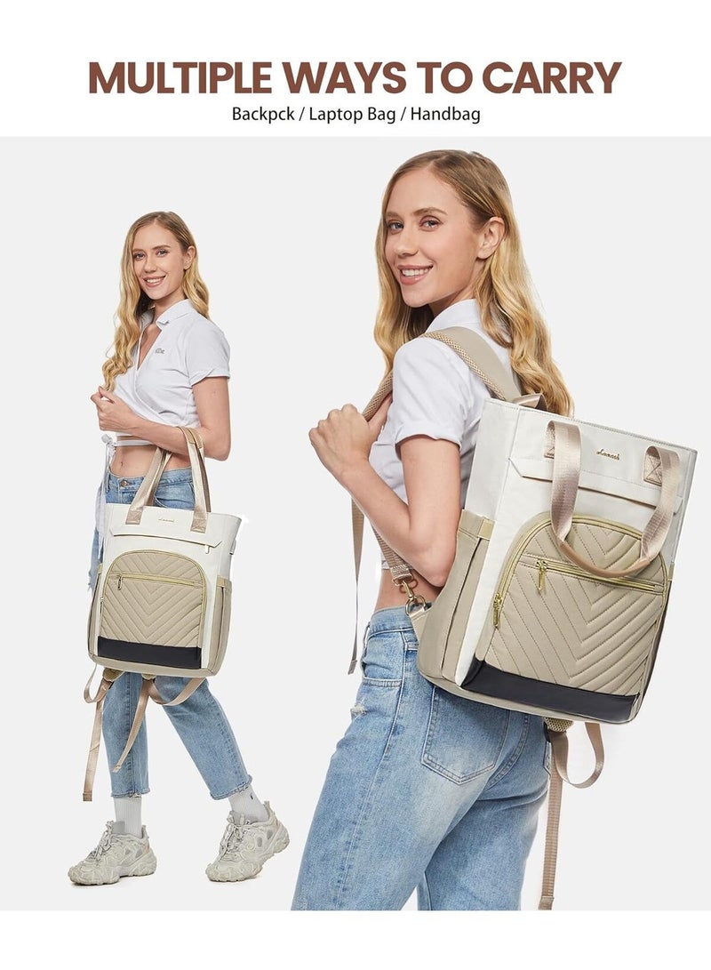 2 in 1 Laptop Backpack and Handbag in Khaki White-Black Color Options