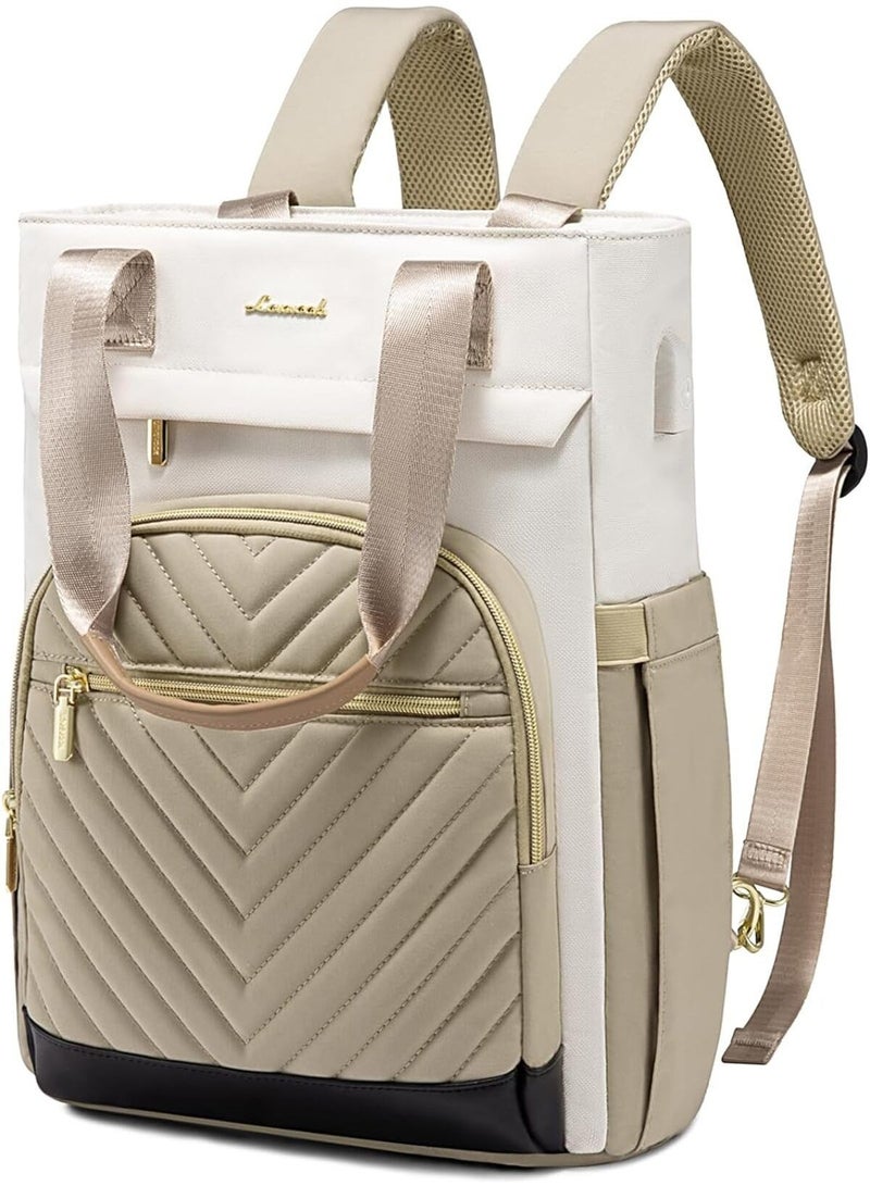 2 in 1 Laptop Backpack and Handbag in Khaki White-Black Color Options