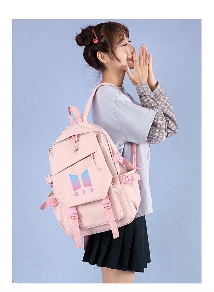 Korea BTS series backpack school student canvas bookbag casual shoulder bag travel rucksack with USB Charging Port,Fits UNDER 14 inch Laptop & Notebook