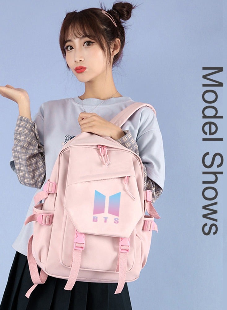 Korea BTS series backpack school student canvas bookbag casual shoulder bag travel rucksack with USB Charging Port,Fits UNDER 14 inch Laptop & Notebook