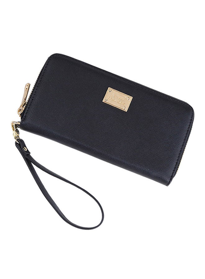 Trendy Faux Leather Long Envelope Wallet Black