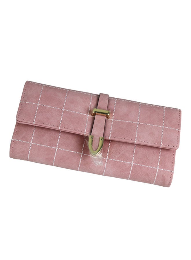 Leather Trifold Long Zipper Wallet Peach