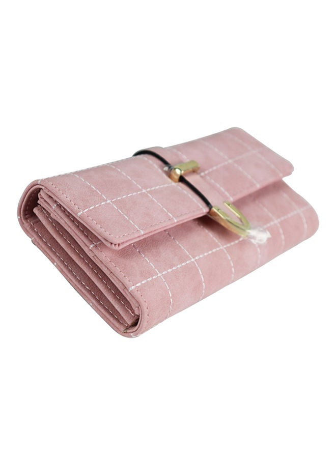 Leather Trifold Long Zipper Wallet Peach