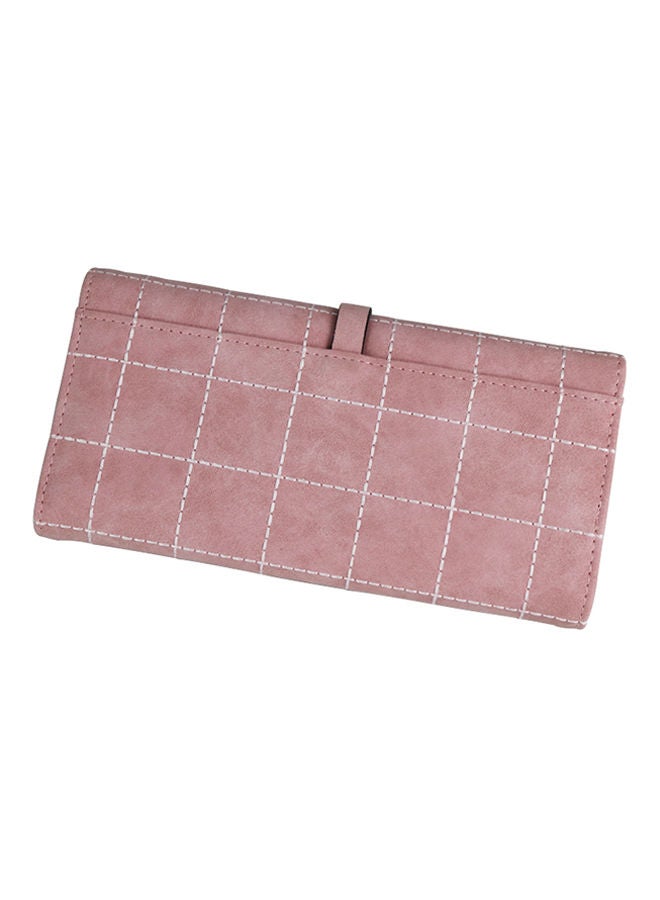 Leather Trifold Long Zipper Wallet Peach