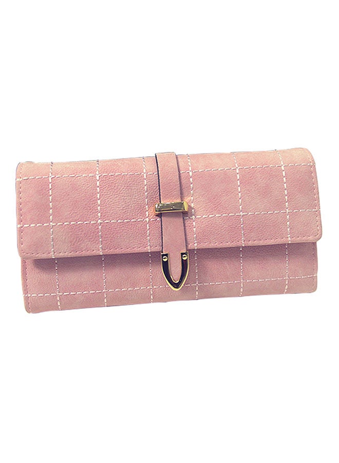 Leather Trifold Long Zipper Wallet Peach